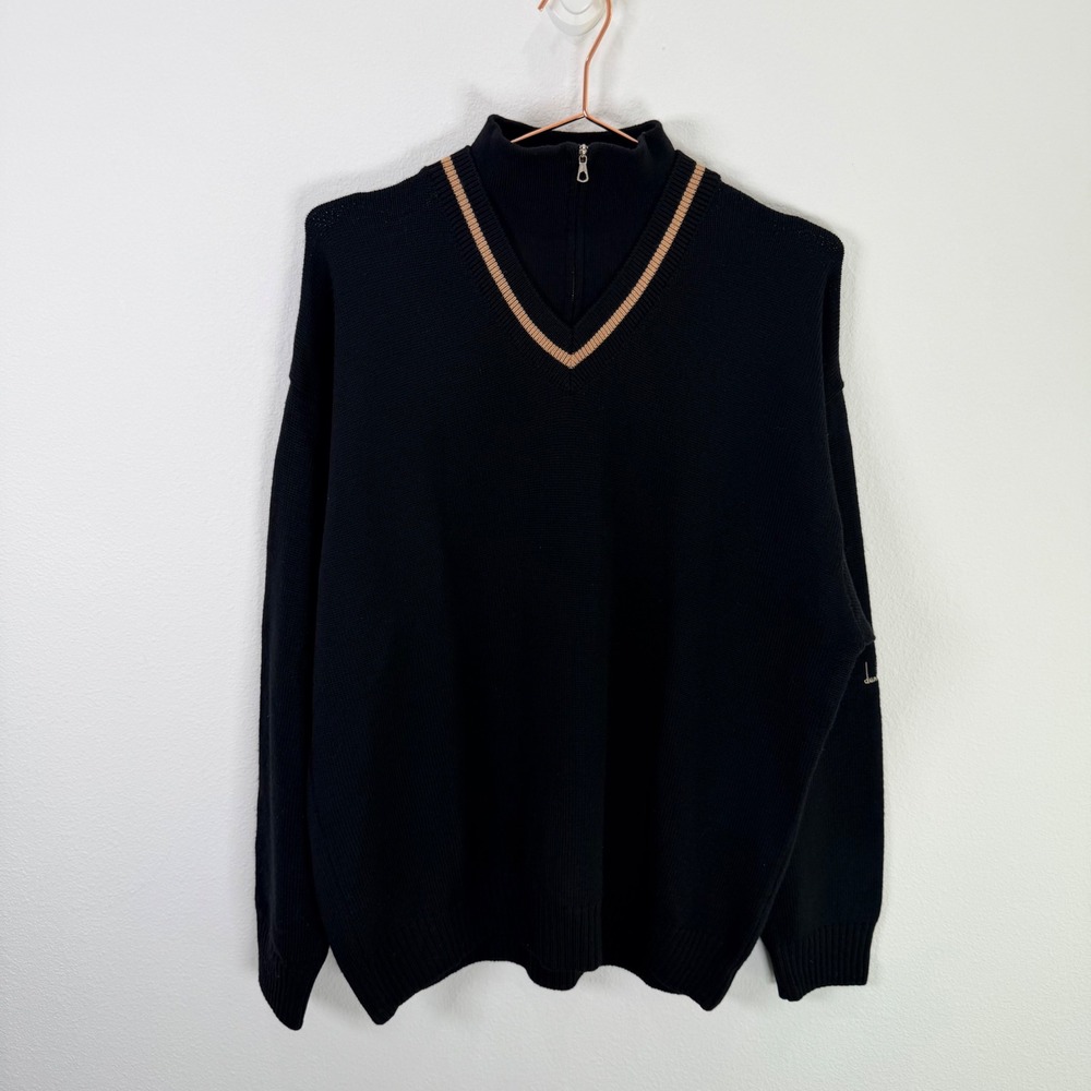 Dunhill Golf Mens Black Wool Cotton 1/4 Zip Pullover Sweater Italy Large Preppy